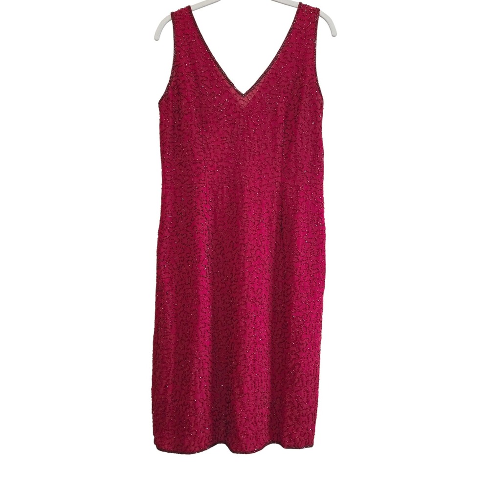 Vintage Y2K, JMD New York Red Beaded V-Neck Sheath Dress Hand Made Size S NWT‎